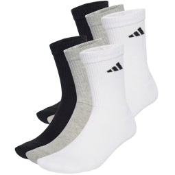 Calcetines Adidas Cushioned Crew Blanco Gris Negro 6 Pares
