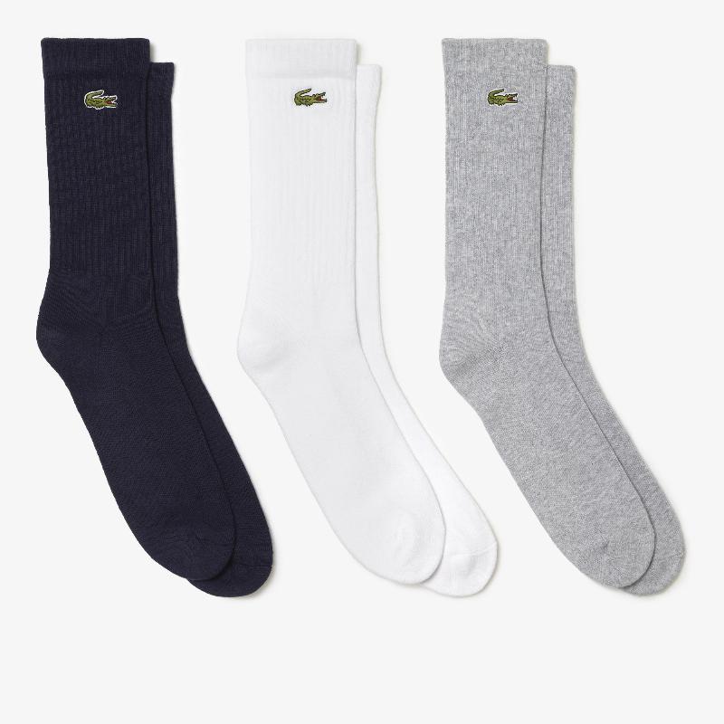 Calcetines Lacoste Sport Corte Alto Gris Blanco Azul 3 Pares - Barata Oferta Outlet