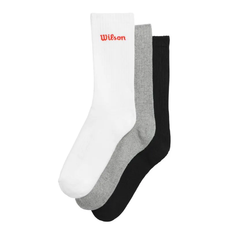 Wilson Crew Socks White Gray Black 3 Pairs