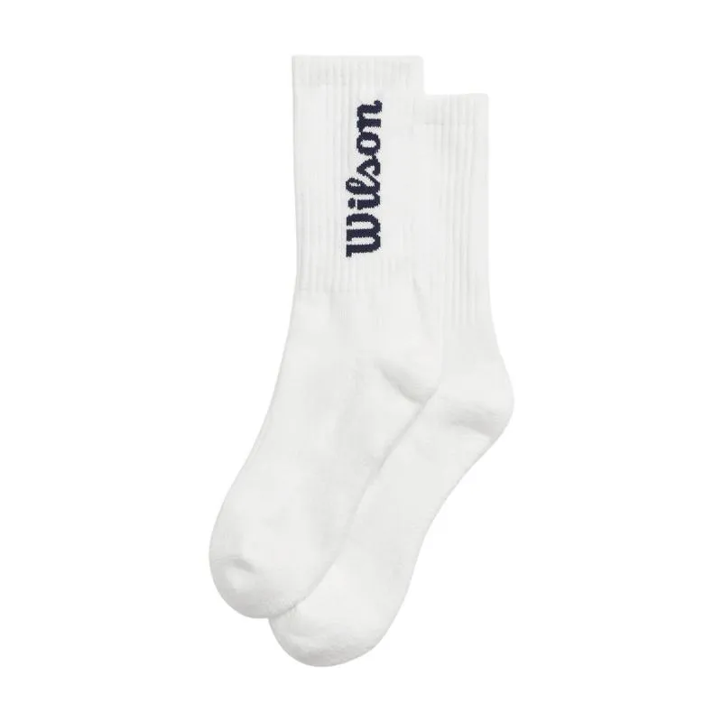 Wilson Crew Logo Socks White Navy Blue 1 Pair