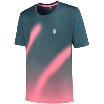 Camiseta Kswiss Hypercourt Print Crew 5 Verde Petroleo Rosa