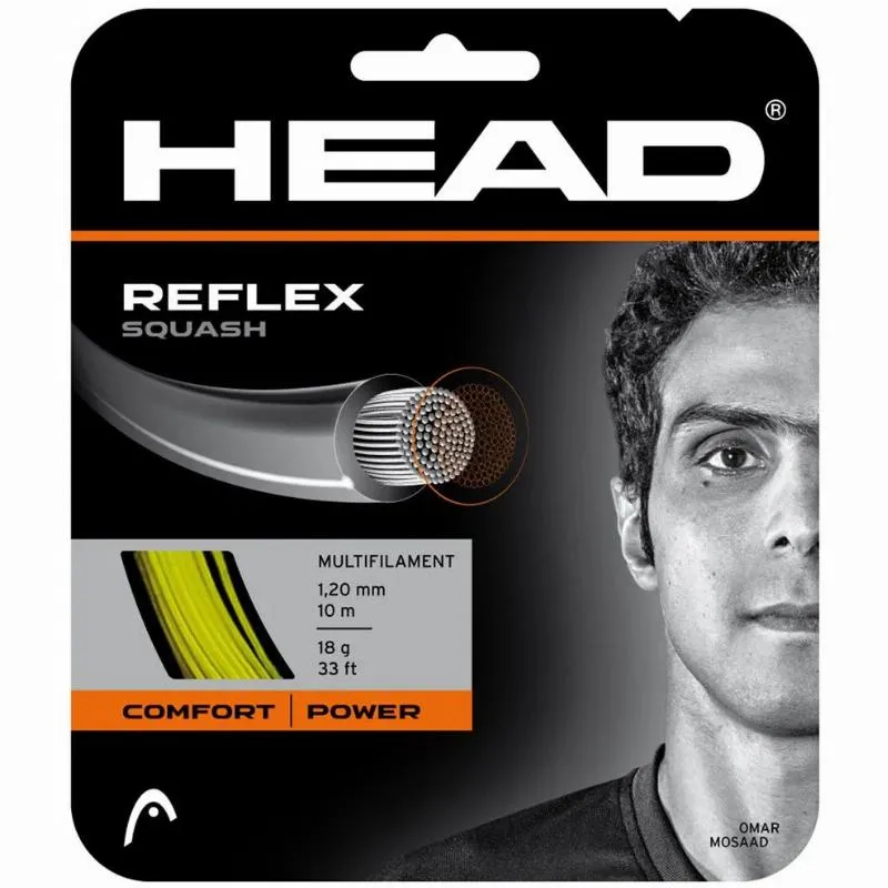 Squash 10m Head Reflex 1.20mm Yellow String
