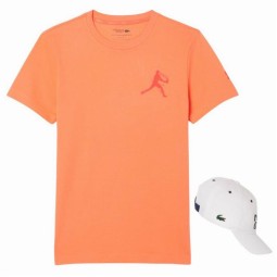 Pack Camiseta Lacoste Novak Djokovic Naranja y Gorra Blanco