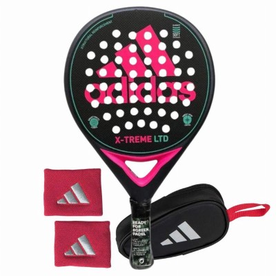 Pack Adidas X-Treme Black Pink Racket with Coin Purse and Wrist Bags