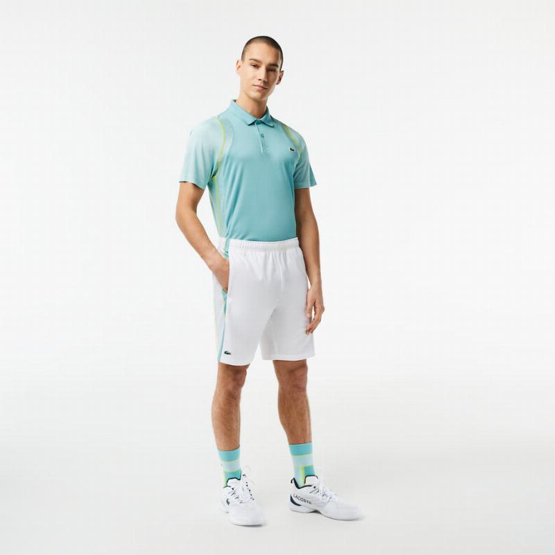 Short Lacoste Poliester Reciclado Blanco Verde - Barata Oferta Outlet